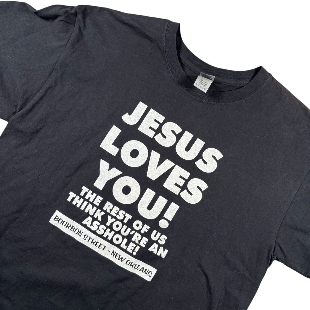 Gildan Mens Jesus Tee Loves You Bourbon Street New Orleans Graphic T Shirt Sz‎ L